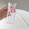 400ml quadratischer Glasbecher mit Strohhalm und Schleifenakzent Hitzebeständiger Wasserbecher für verschiedene Getränke