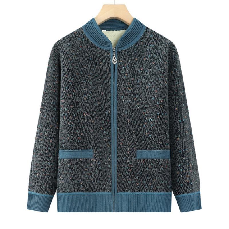 Одежда для женщин среднего возраста вязаная теплая одежда для мамы свитер для пожилых бабушкин осенне-зимняя флисовая куртка одежда для пожилой женщины 4XL синий 5100₽