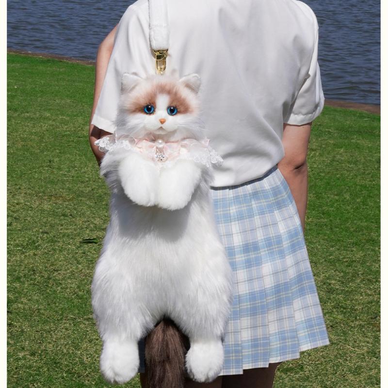 Cute Stuffed Cat Doll Backpack Animal Shaped Plush Cat Backpack for Boys Girls Children School Bag Anniversary Birthday Gift