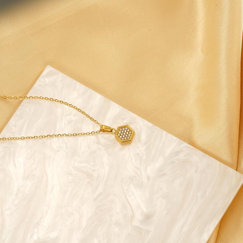 Geometric Square Zircon Stud Earrings Women'S Light Luxury Stainless Steel Ear Jewelry Collarbone Chain