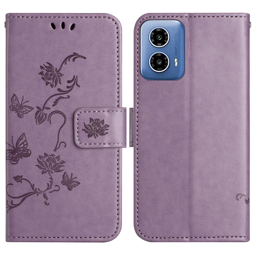 For Motorola Moto G35 5G Case Wallet Stand Imprinted Butterfly Flower PU Leather Phone Cover