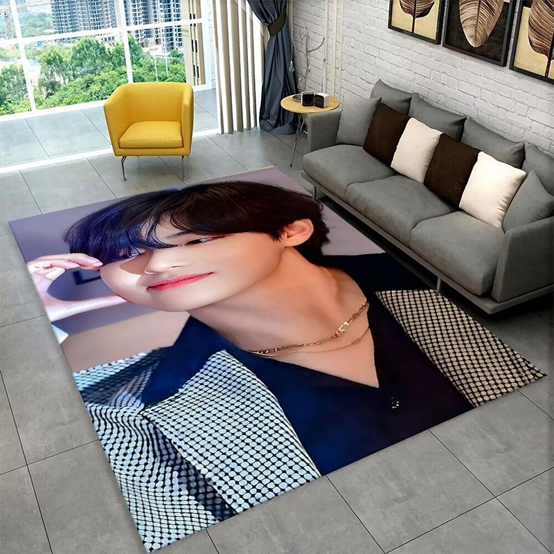 Famous B-BTS Kim Tae Hyung V KPOP Non-Slip Area Rug for Living Room,Bedroom,Playroom,Carpet Floor Mat Home Decor Rug Kids Room