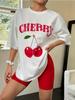 Fresh Cherry Fruits Prints Unisex Tshirt Cotton Breathable T Shirt Crewneck Summer Short Sleeves Loose Y2k Running Streetwear