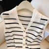 Hangzhou Sijiqing New Striped Design Knitted Sweater Women's Summer Polo Collar Single-breasted Top