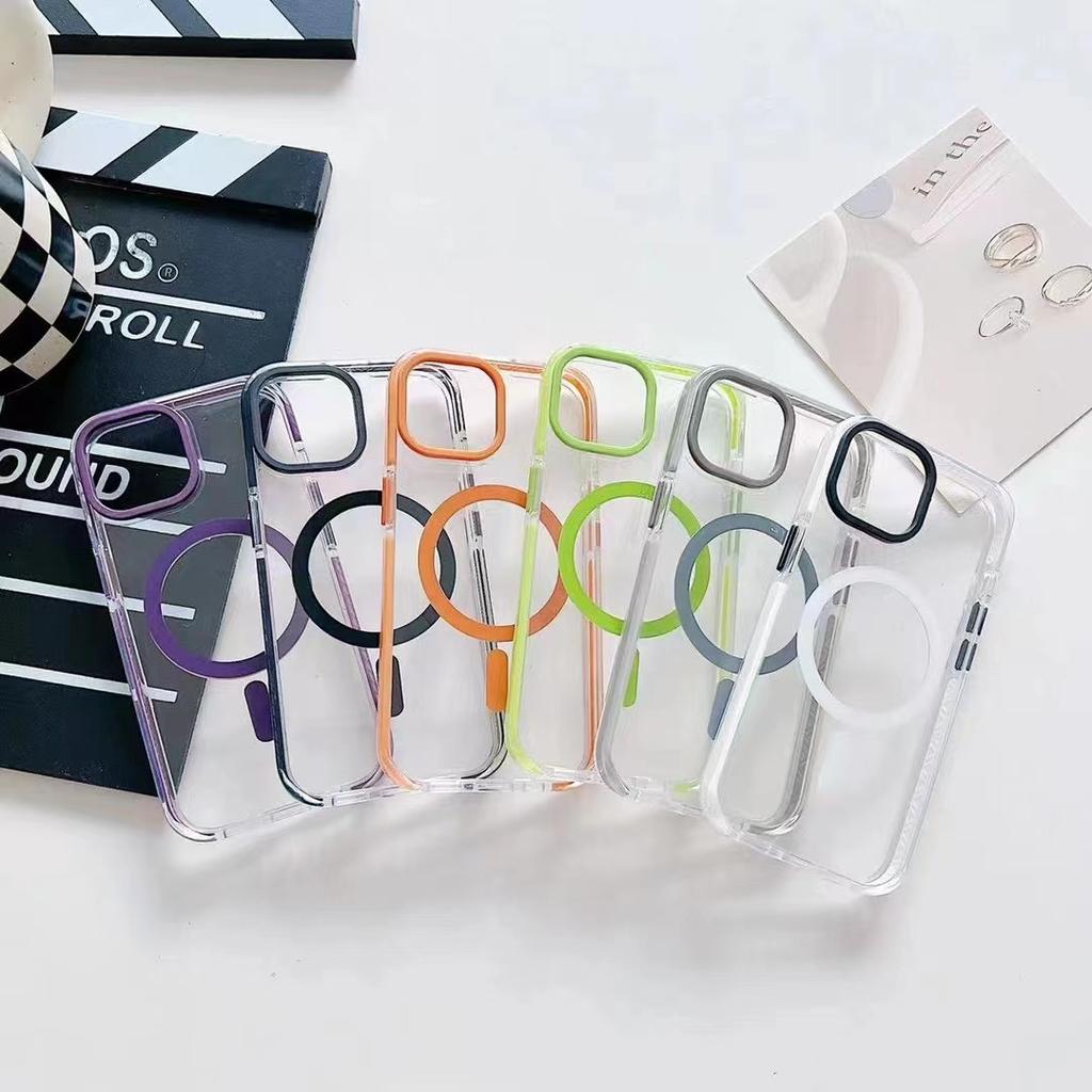 Anwendbar auf iPhone15 Zweifarbige Transparente Magnetische Handyhülle MagSafe Apple 13/14 Acryl 12 Sturzsichere Hülle