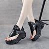 Fashion High Quality 7CM Cow Genuine Leather Black Flip On Slippers Pumps Hook Mary Jane Sandals Platform Wedge Women Summer Shoes Flats