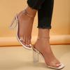Ladies Transparent Crystal Sandals With A Single Buckle, Open Toe, Sexy Thick Heels, 9cm Simple And Versatile. Women Sandals