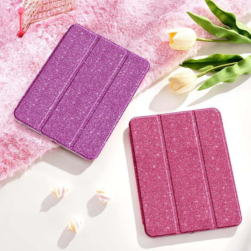 Sparkle Pink/Purple IPad Case/ Stand for Air 4/5/6/7, IPad10/11, Pro 11, Mini 6/7, 10.2". Foldable, W/ Pen Slot, Auto Wake/sleep
