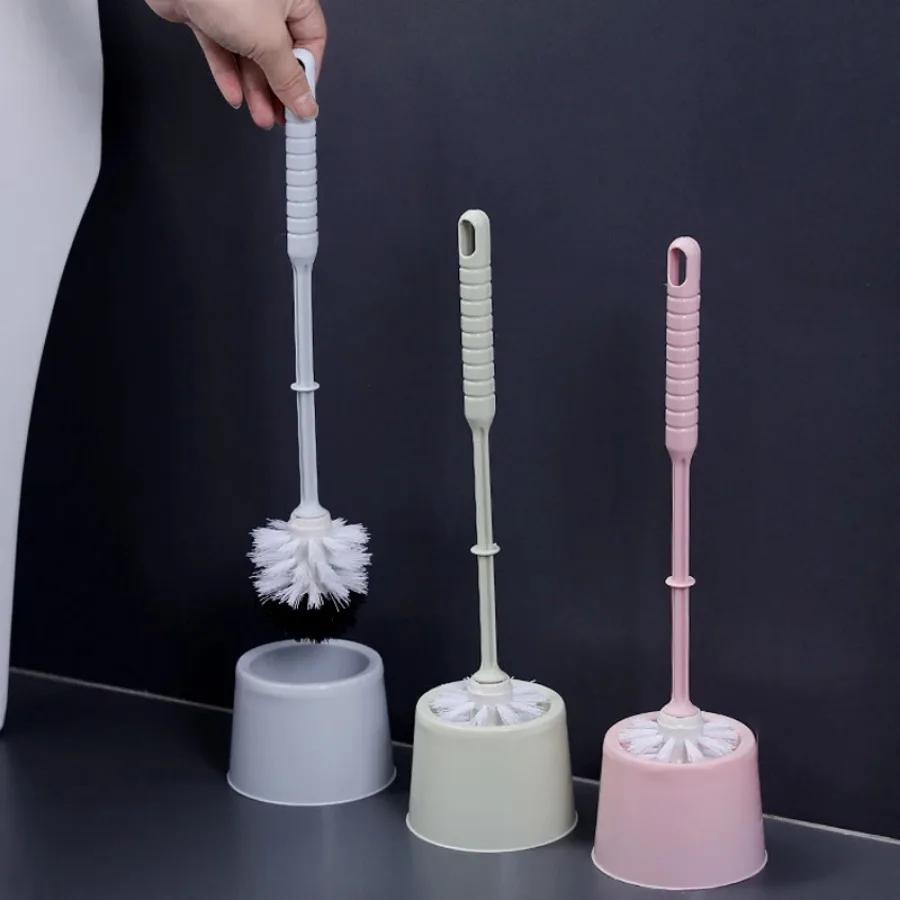 Toilet Cleaning Toilet Brush With Base Set Household Long Handled Toilet Brush Plastic Round Head Non Dead Corner Toilet Brush