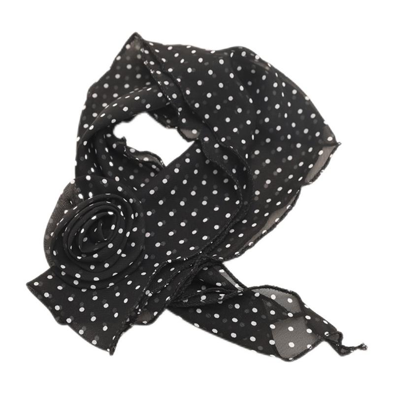 

Women s Fashionable Neckerchief Round Dot and Rose Flower Charm Design Scarf Creative Stylish Neck Kerchief