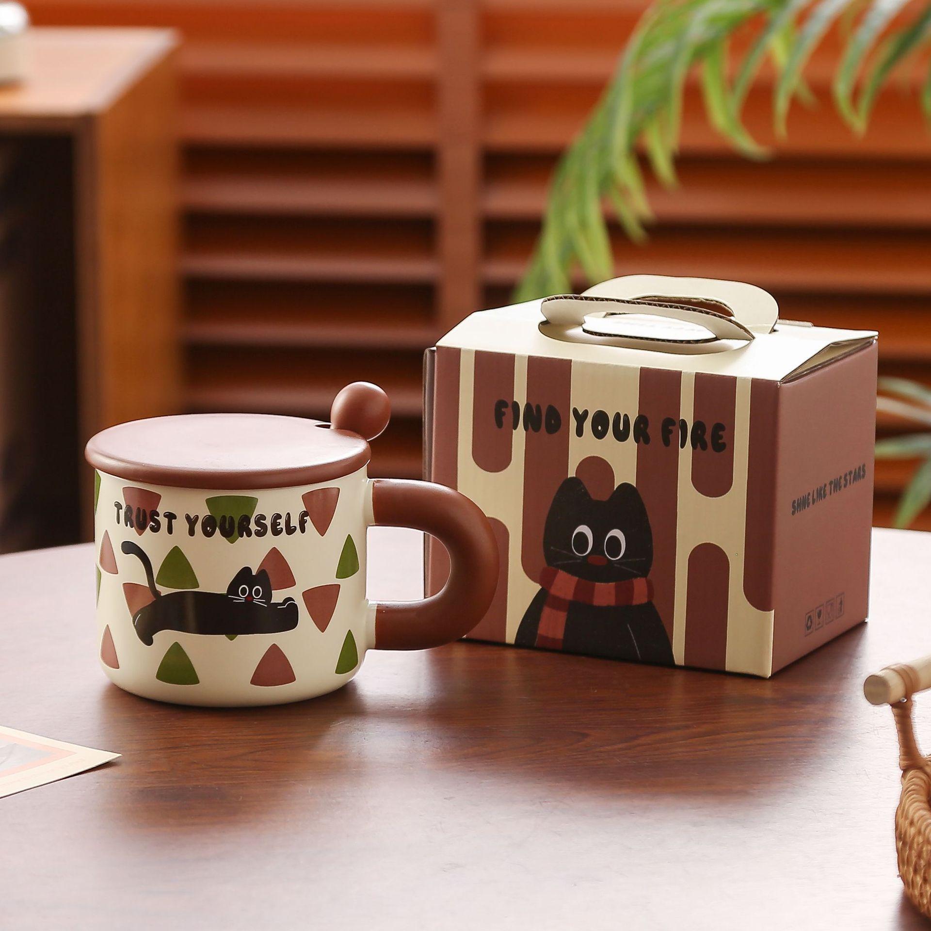 

Кружка-кошка с крышкой и ложкой, чашка высокой ценности, керамическая, для девочек, бытовая, для воды, офисная, для кофе, сувенир 400ml