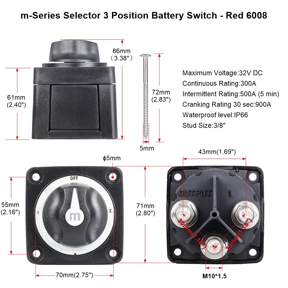 3 4 Position Battery Mass Switch Dual Circuit Cut M-Series Marine Boat 32V 300A Heavy Duty Isolator Disconnect Rotary Switch