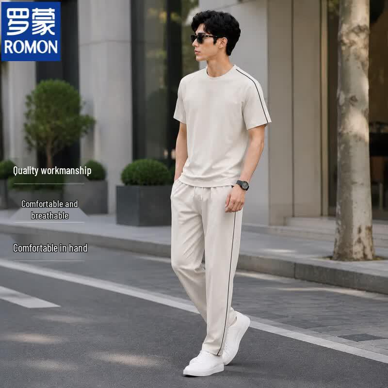 ROMON Men s Ice Silk Short Sleeve & Long Pant Casual Sport Suit L хаки