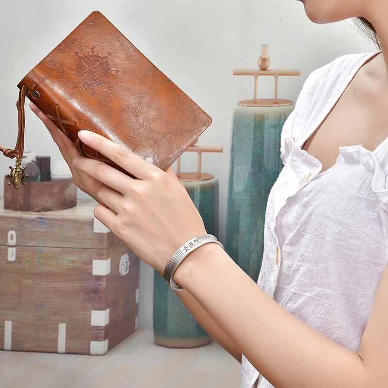 S999 Pure Silver Great Compassion Curse Silver Bracelet Retro Opening Gift for Mom Elderly Silver Bracelet Bracelet Bracelet