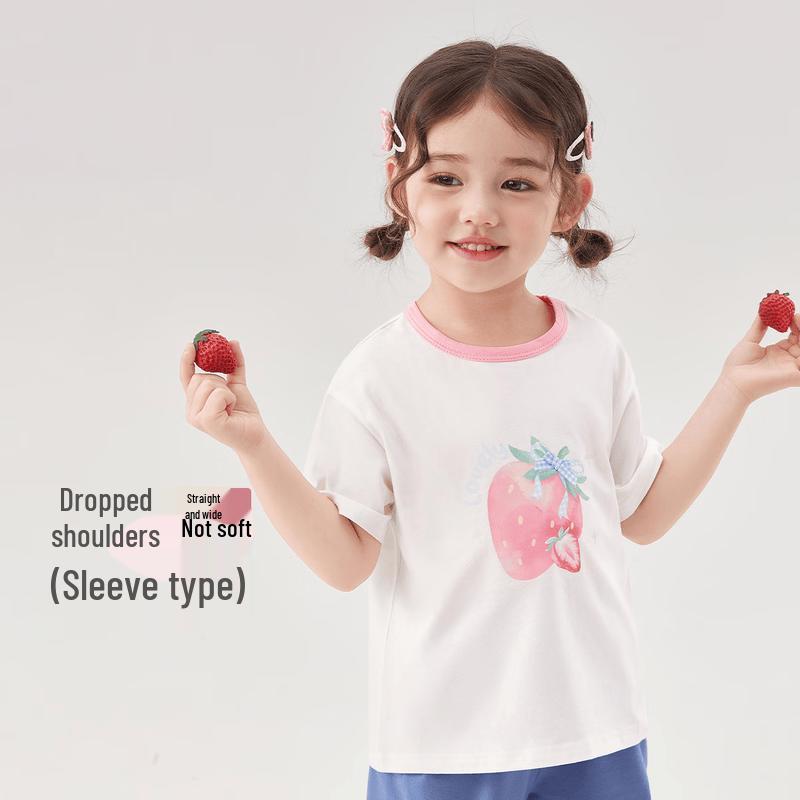 JELLYBABY Girls' Strawberry Print Color Block Short Sleeve T-Shirt