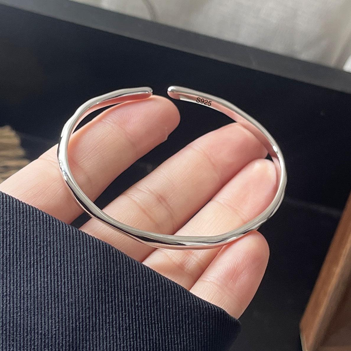 

100% Solid 925 Sterling Silver Retro Bracelet for Women Geometric Gold Narrow Handmade Sparkling Simple Bracelet Birthday Gift