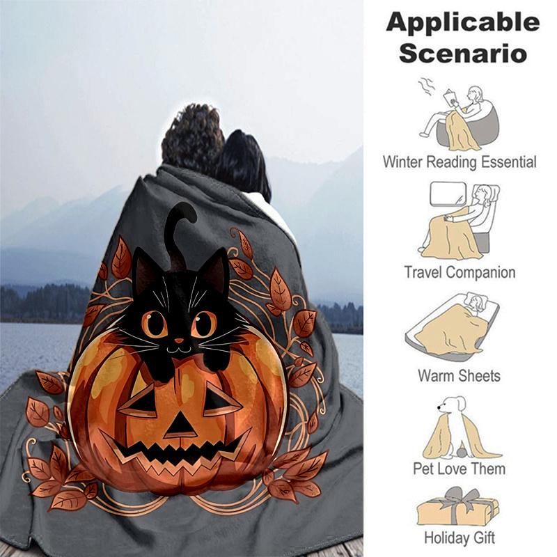 1pc Pumpkin and Flowers Cat Blanket  Seasonal Home Decorative Throw for Room, Gift Idea for Friend, Living Room, Travel, Camping, Car Blankets