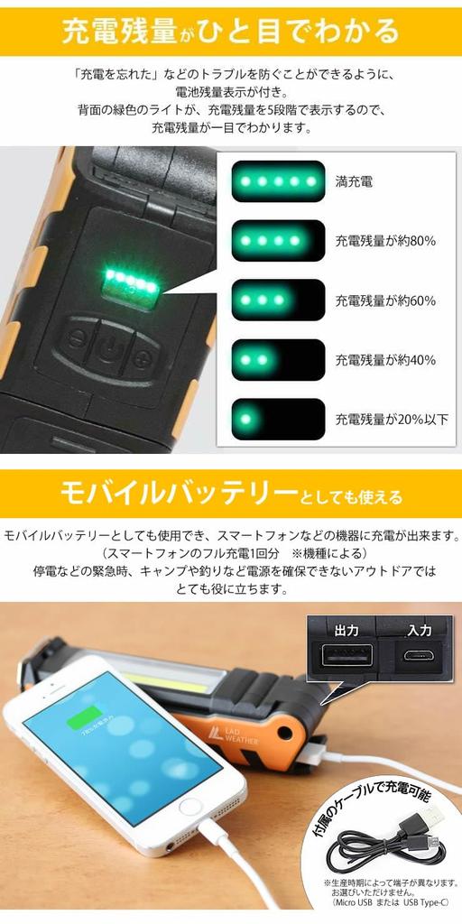 Radweather LED Work Outdoor Work Flashlight Light, 2-Way Lighting, Foldable, Rechargeable, Lightweight, Camping, Light, (Red)