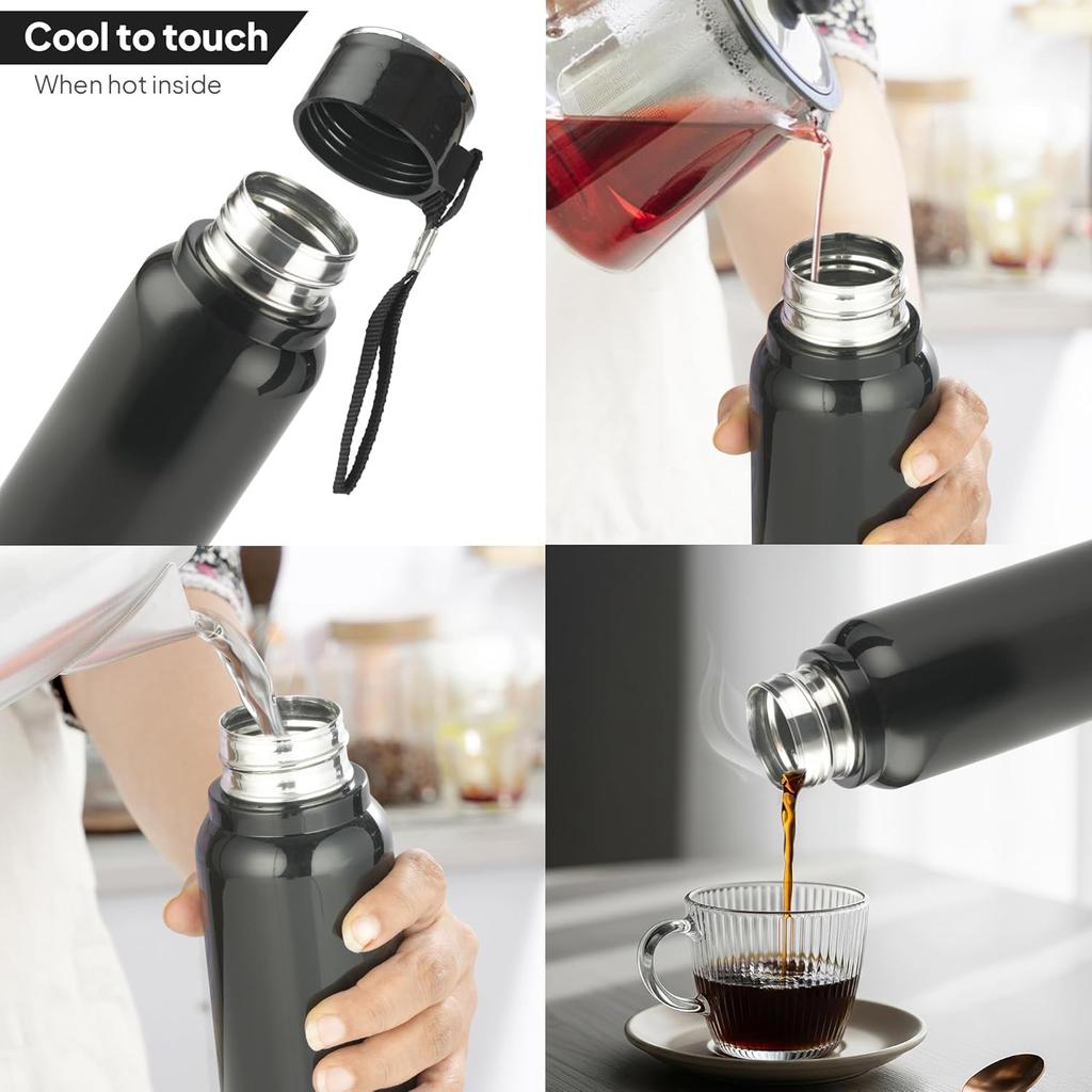 Sticlă de apă etanșă din oțel inoxidabil pentru utilizare la sală, birou, călătorii, cu curea de mână, de culoare neagră, 650 ml, design netoxic și fără BPA