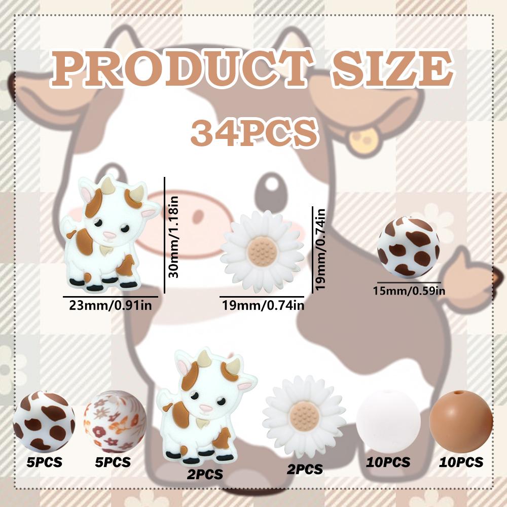 

34Pcs Animal Daisy Silicone Beads Set - Suitable for DIY Keychains, Bracelets, Decorative Pens, and Pendants - Perfect as a Gift