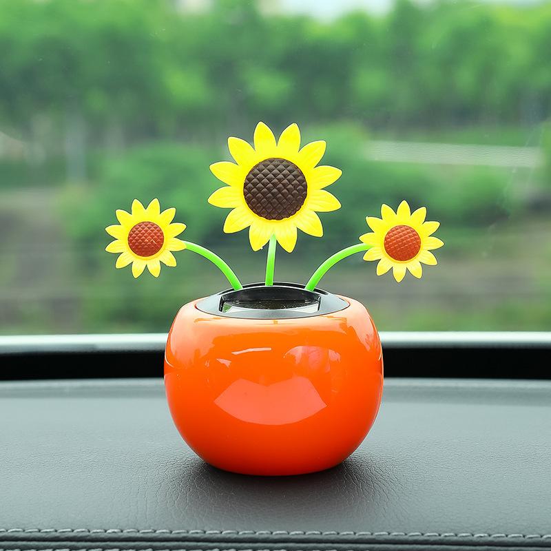 1PC Car Ornament Cartoon Car Jewelry Car Solar Swing Sunflower Plastic Decoration Car Supplies Female