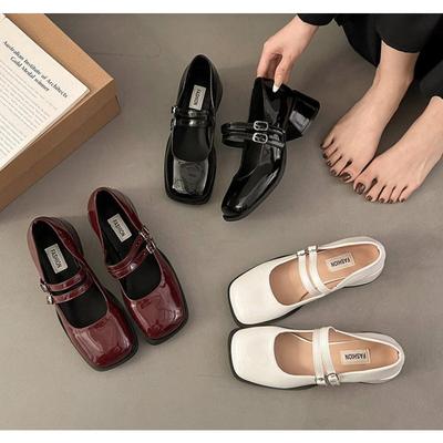 Scarpe Mary Jane da Donna in Vernice Primavera di Design Moda Décolleté a Punta Quadrata Bassa Scarpe Casual da Abito