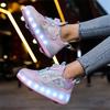 2024 Girls' LED Leather Roller Shoes: Double-Wheel, Removable, Children’s Skating Sneakers