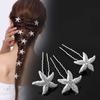 U-shaped Pearl Flower Hairpin Stick Metal Crystal Flower Hair Fork Rhinestone Hair Clip  Wedding