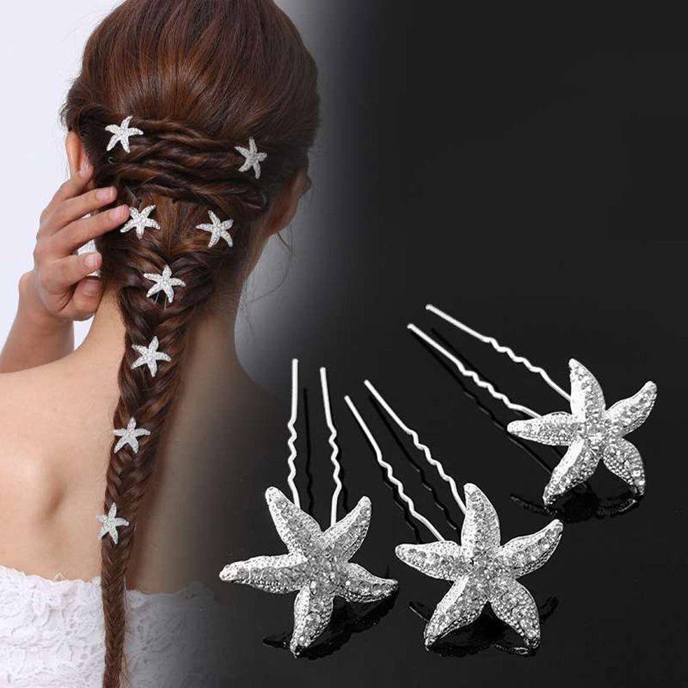 U-shaped Pearl Flower Hairpin Stick Metal Crystal Flower Hair Fork Rhinestone Hair Clip  Wedding