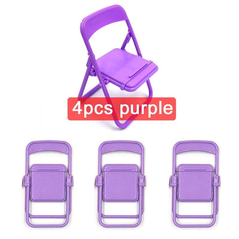 4pcs Mini Folding Chair Plastic Mobile Phone Holder Macaron Color Desktop Decoration Cute Portable Bench Mini Toys Support TMZ