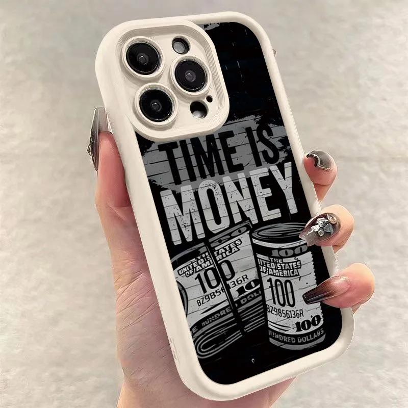 Luxury Phone Case For iPhone 16 15 14 12 11 13 Pro Max Time is Money Printed Soft Cover For iPhone 16E 15 16 Plus 7 8 Case Cover