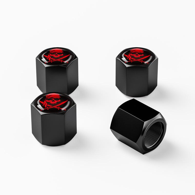 4pcs Dual Swords Bandana Skull Car Tire Valve Stem Caps, Zinc Alloy Dust‑Proof Air Nozzle Caps For Vacuum Tyre Valve Core