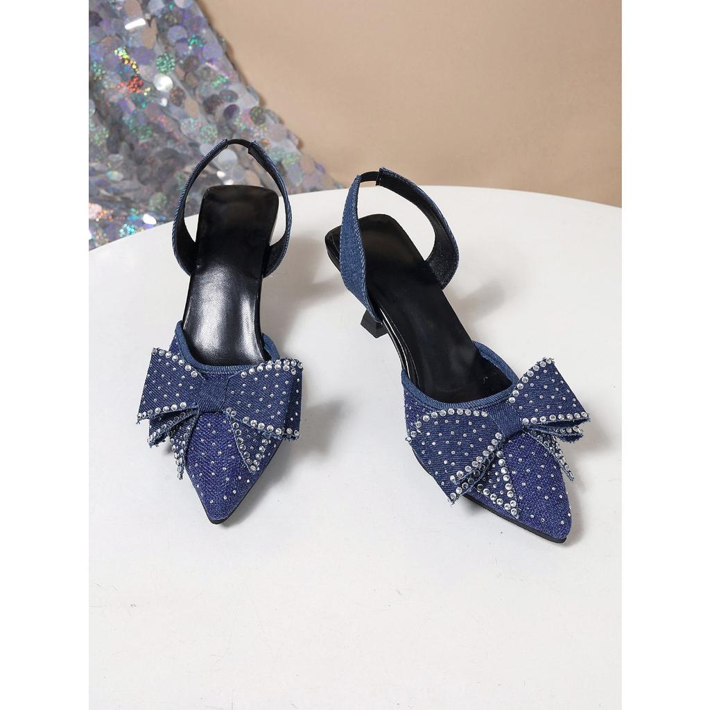 New Summer Rhinestone Bow High Heels - Women’s Pointed Toe Stiletto Dress Sandals