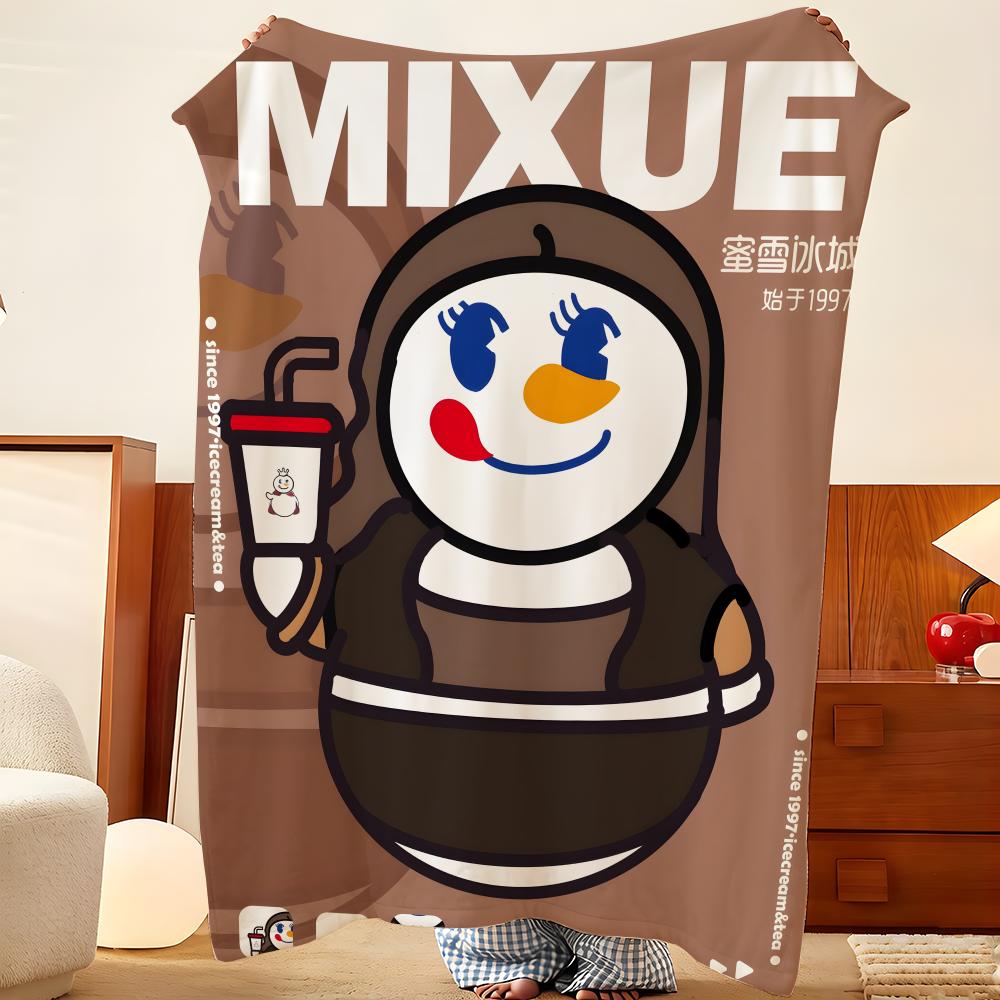 Food M-Mixue I-Ice C-Cream T-Tea Throw Flannel Throw Blanket, Lightweight Cozy, Durable Washable Cute Cool