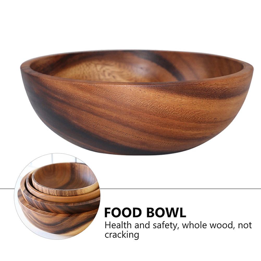 1Pcs Wood Tableware Salad Bowl Fine Workmanship 18x7.5cm Natural Texture Fruit Snacks Food Serving Bowl Dessert Container
