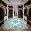 Minimalist Blue Green Floral Filigree Area Carpet Commercial Entry Floor Mat Vintage Style For Office Apartment