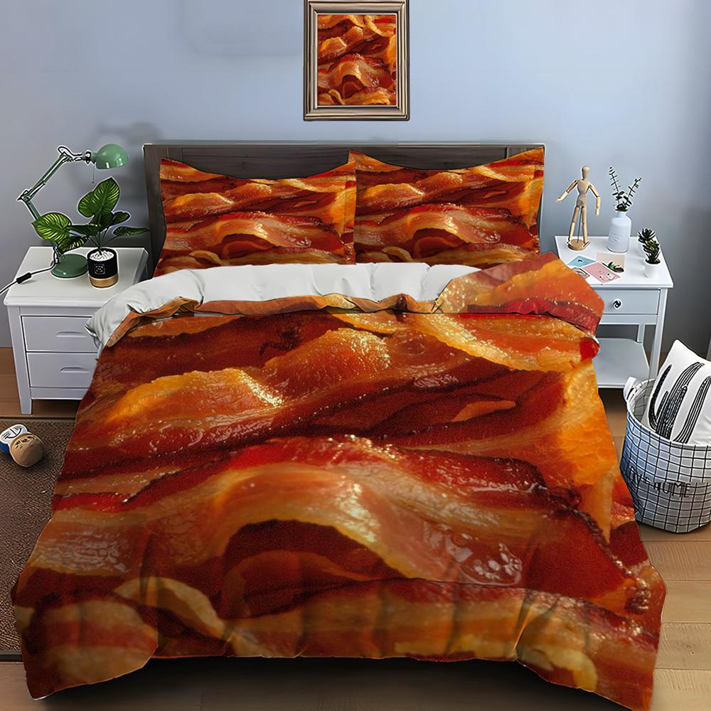 

HD Meat Bacon Food Print Bedding Set Duvet Cover 1 Duvet Cover 2 Pillowcases Adult and Children Bedding Set Luxury for Gifts EU Twin 135X200cm&set