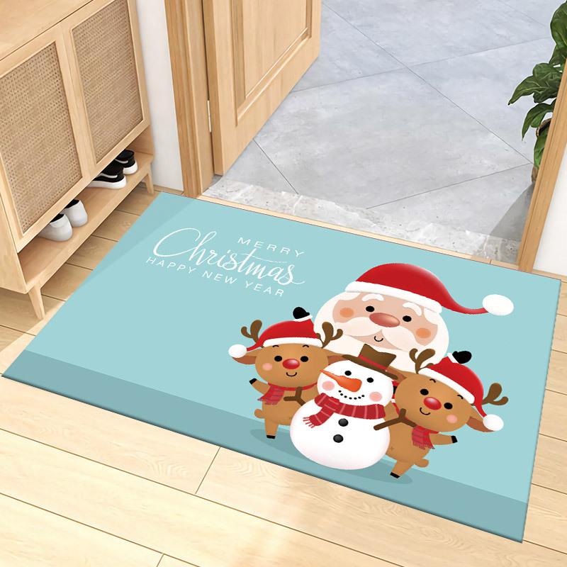 Christmas Cartoon Carpet Mat Rug Santa Reindeer Home Decoration Festive Entryway Decor Floor Mat with Merry Christmas Greeting