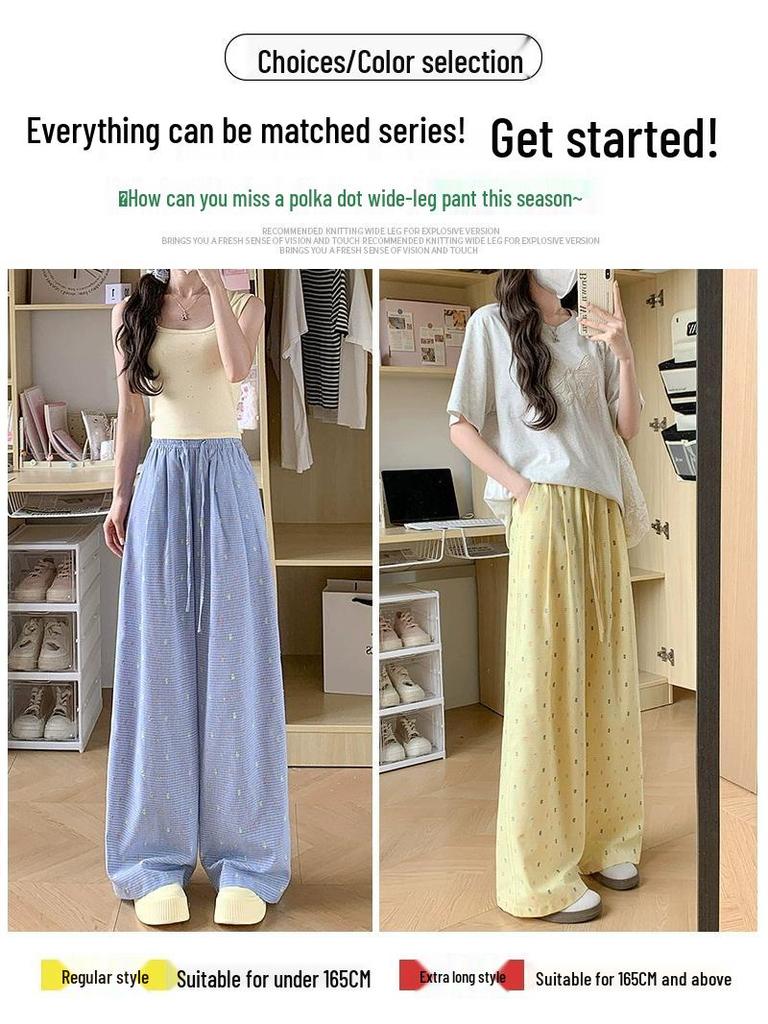 Yellow Drapey Polka Dot Wide-Leg Pants - Summer Casual, Petite, Loose Fit for Women