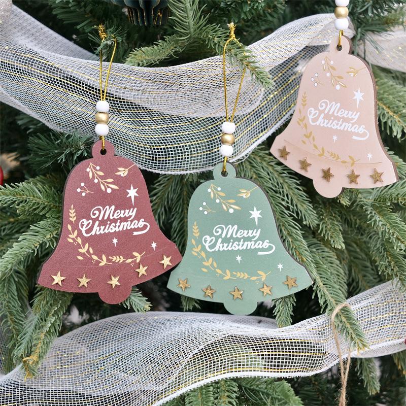 Christmas Wooden Bell Pendant Christmas Tree Hotel Shop Window Car DIY Atmosphere Props Decorative Pendant Small Gift Ornaments
