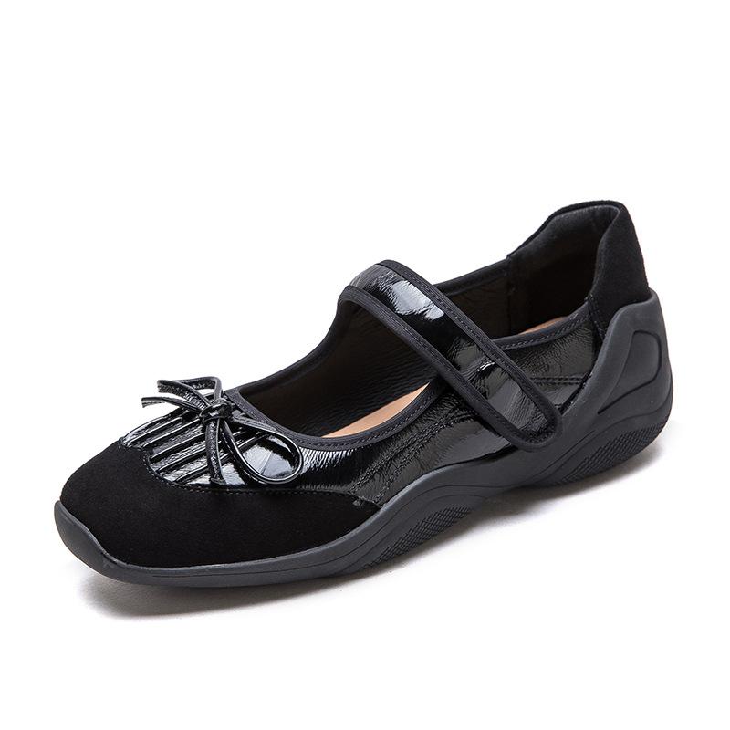 Fashion Fashion Shallow Loafers Women Genuine Leather Flat Shoes Summer Hook And Loop Sweet Bowknot Ballet Flats Shoes Footwear