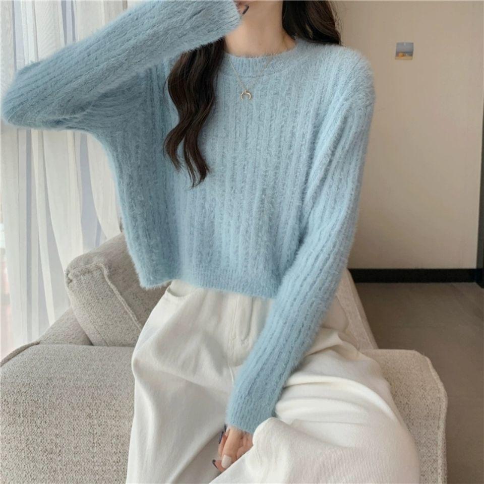 Early Spring Mink Sweater for Women Autumn and Winter Short Thickened Warm Pullover Sweater Ins Jumpers