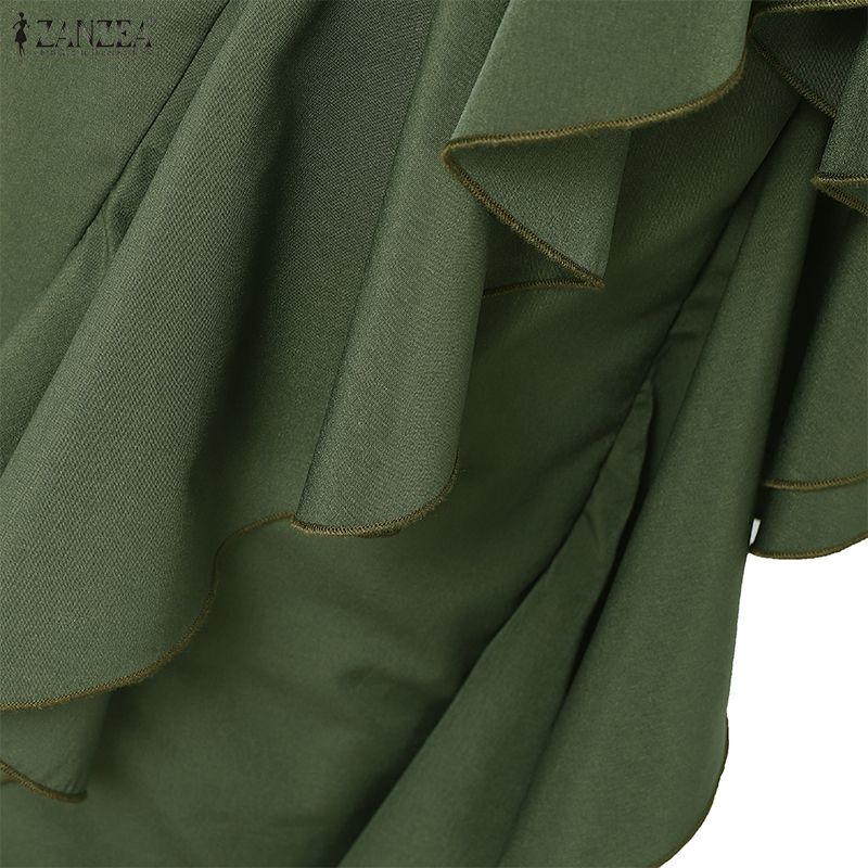 Down Casual Turn Women Zanzea Collar Long Sleeve Ruffles Dress