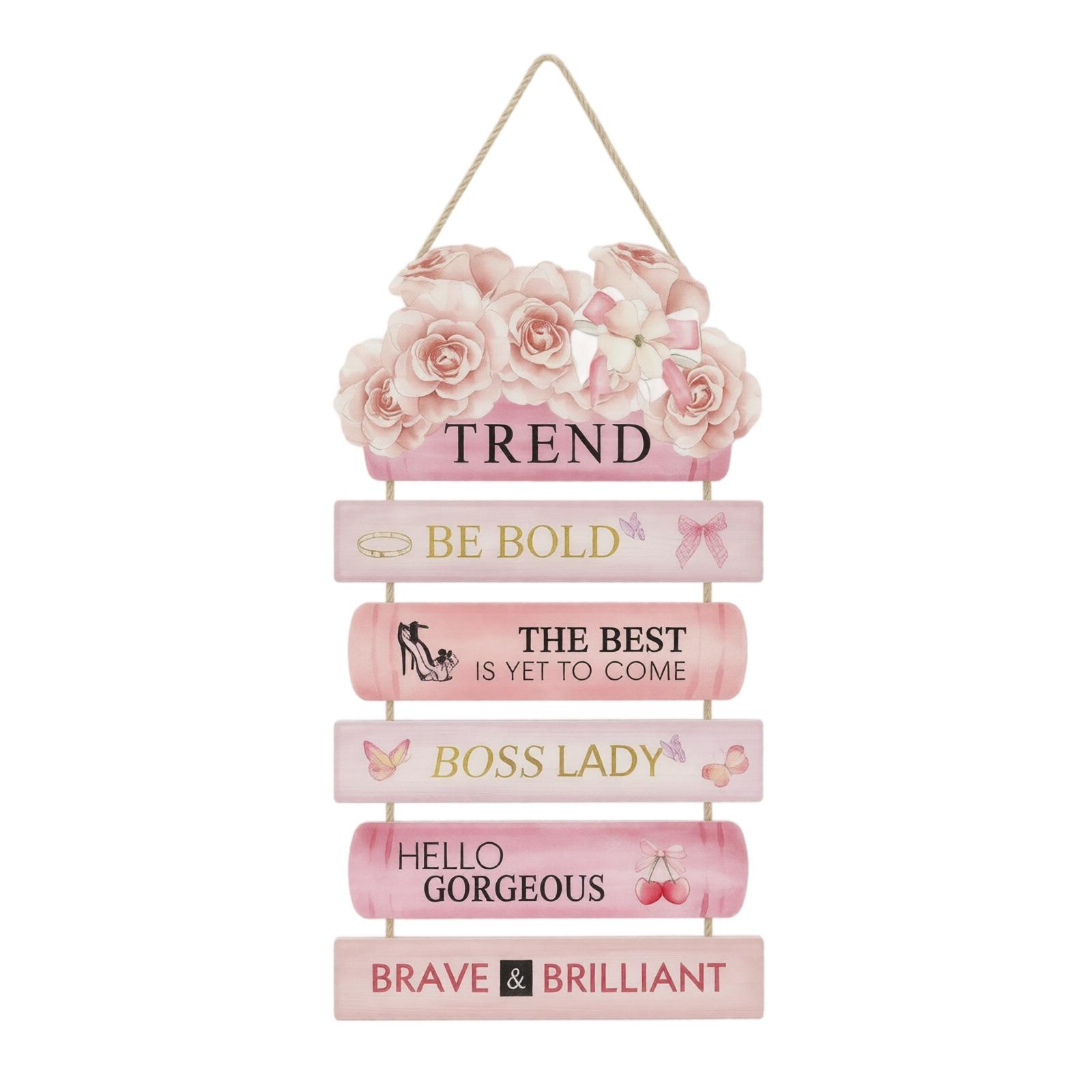 Wooden Floral Themed Decorative Hanging Sign Inspirational Quotes Wall Art Home Office Decoration Wooden Plaque with Rope Hanger One Size