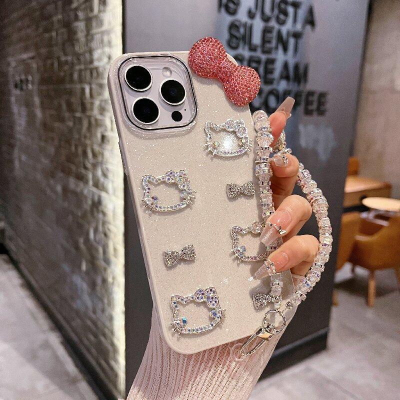 Premium Sense Flash Diamant Schleife Kitty Kat Geeignet für Apple 16pro Handyhülle Iphone15 Silikon 14 Neues Modell