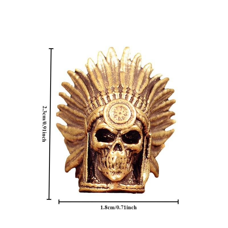 Tribal Chief Skull Head Brass Knife Beads EDC Outdoor DIY Paracord Woven Bracelets Charms Lanyard Key Chain Pendants Hangings Accessories