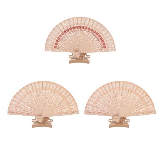 Wooden Folding Fan with Hollow Ribs Chinese Japanese Style Vintage Hand Fan Portable Wedding Dance Party Decorative Handheld Fan