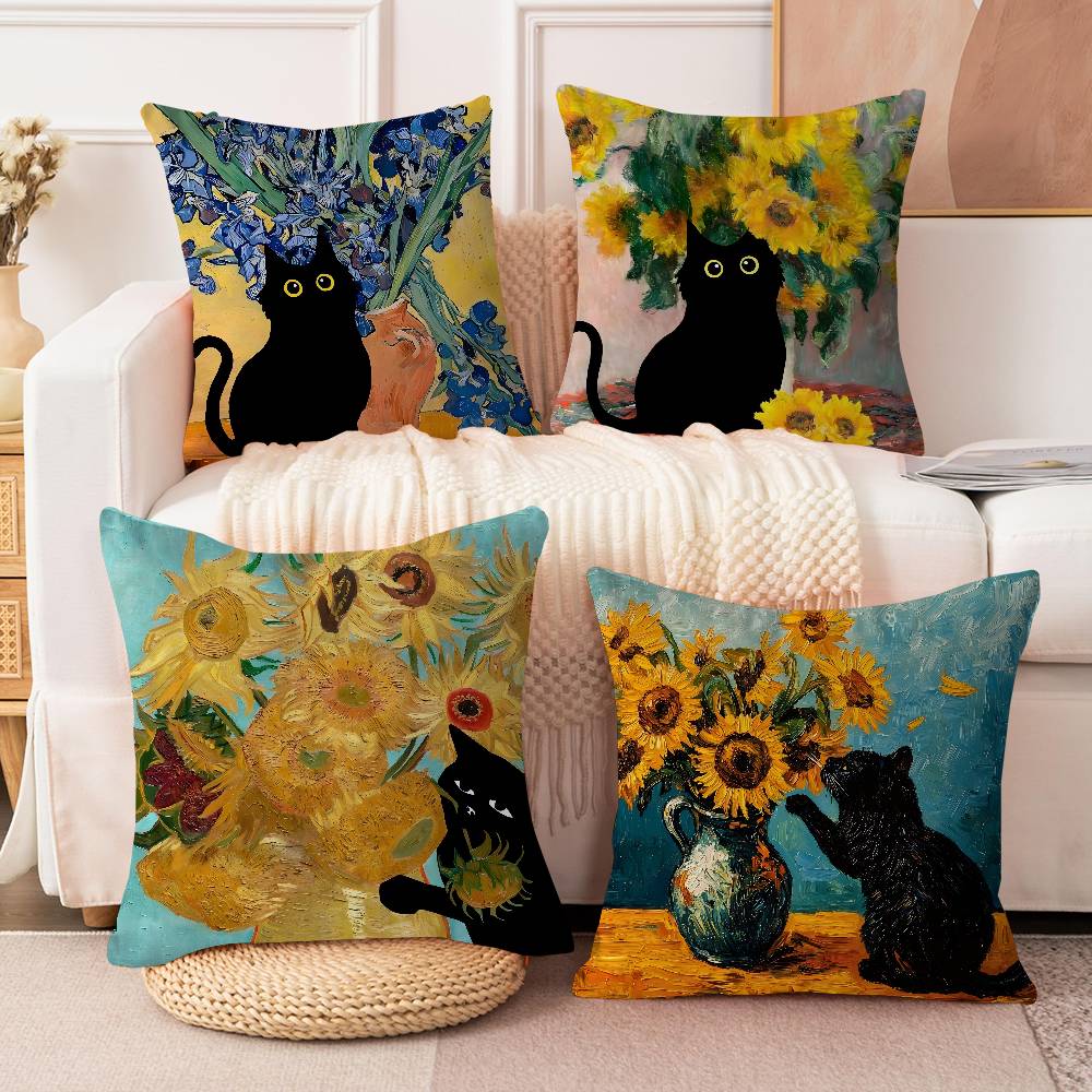 Katze Und V-Vincent V-Van Gogh Kissenbezug Design Kissenbezug Dekor Feiertagsdekoration