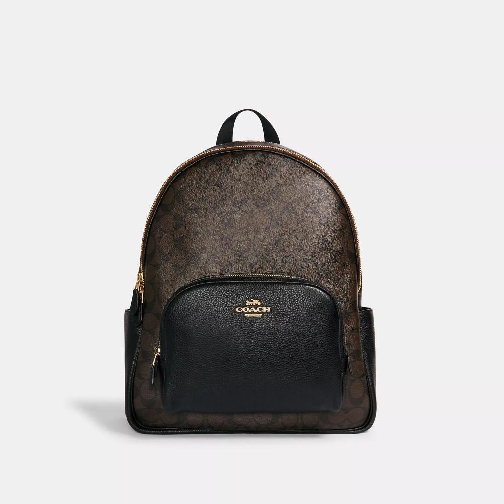 

Большой рюкзак Coach Court из канвы Signature золотисто-коричневый черный