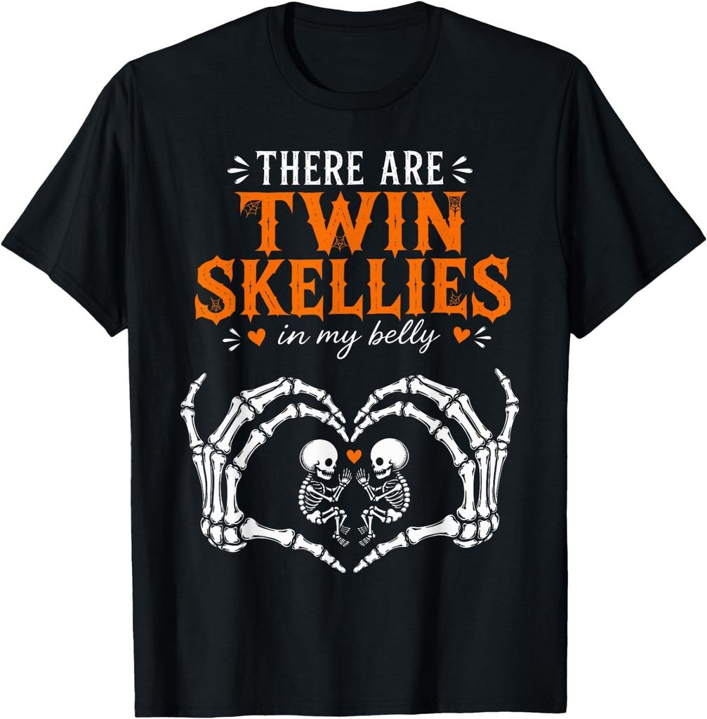 There Twin-Skellies In My Belly Skeleton Halloween Pregnancy T-Shirt